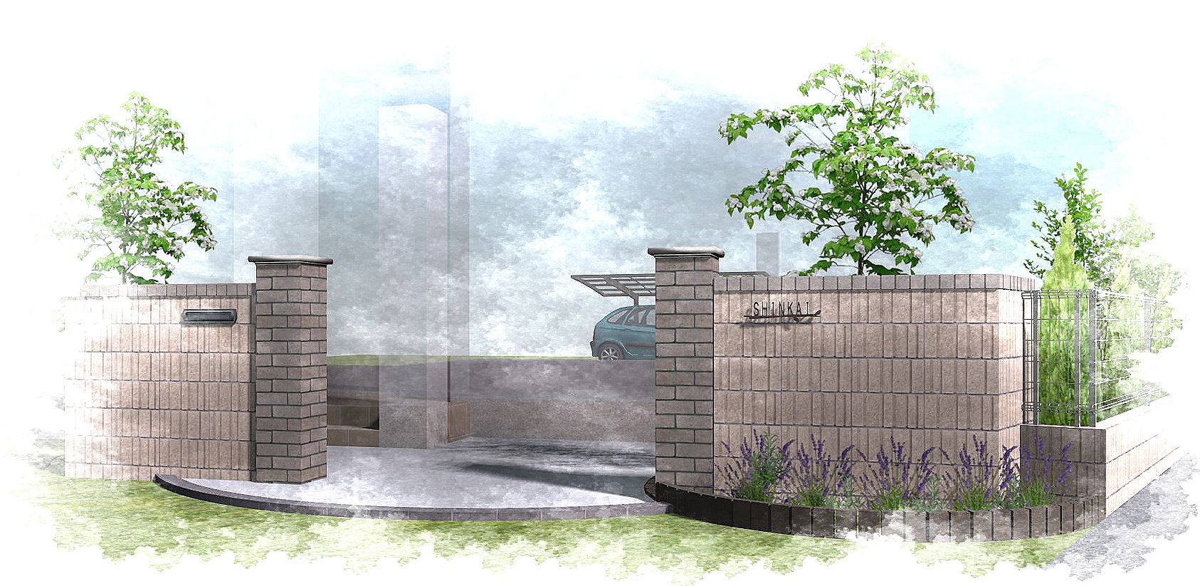 レンガの門柱がおしゃれなエクステリア印西市 一級建築士と叶える素敵なお庭 千葉市 エクステリア 外構 ガーデン キナリデザイン